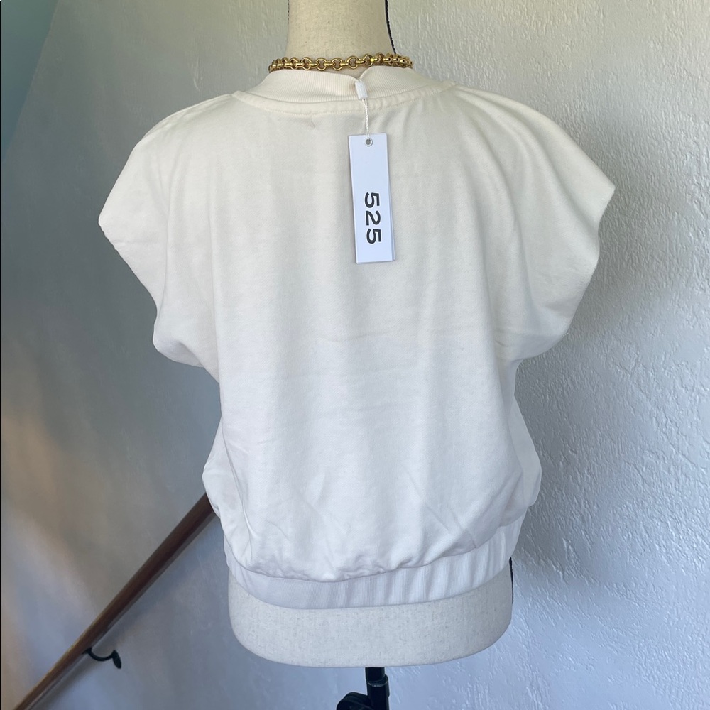 NWT 525 America Women's Off-White V Neck Sleeveless Sweatshirt Or‎ Vest Large - Picture 5 of 8